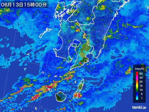 鹿児島県の雨雲レーダー(2015年06月13日)
