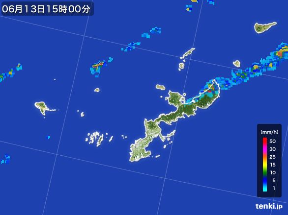 沖縄県の雨雲レーダー(2015年06月13日)