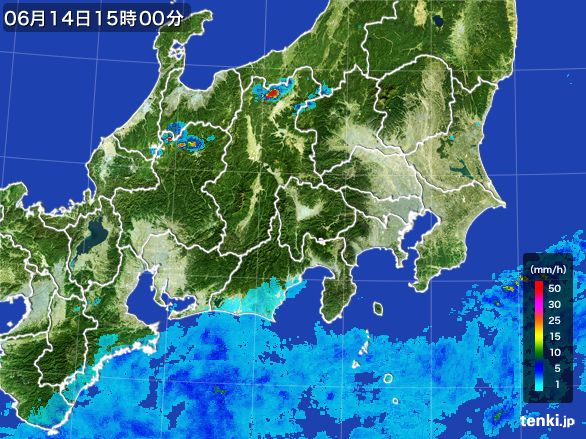 関東・甲信地方の雨雲レーダー(2015年06月14日)