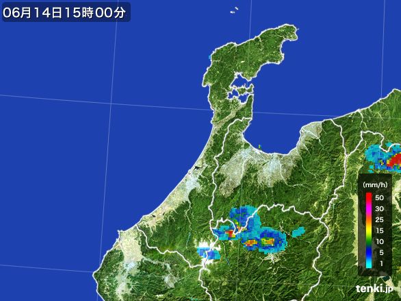 石川県の雨雲レーダー(2015年06月14日)