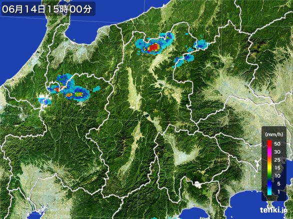 長野県の雨雲レーダー(2015年06月14日)