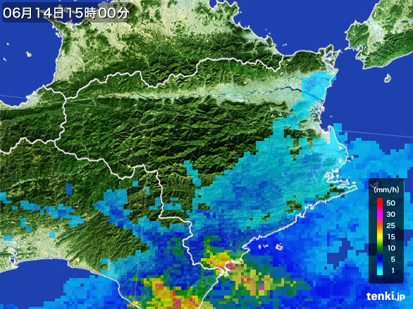 徳島県の雨雲レーダー(2015年06月14日)