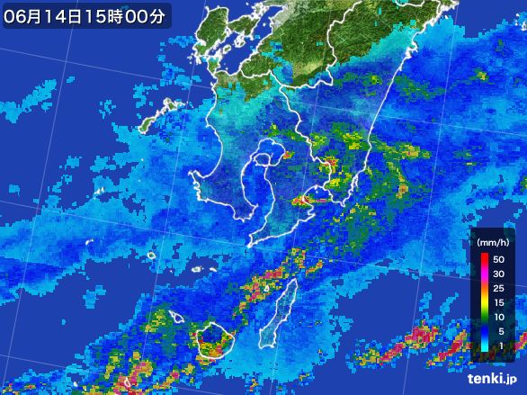 鹿児島県の雨雲レーダー(2015年06月14日)