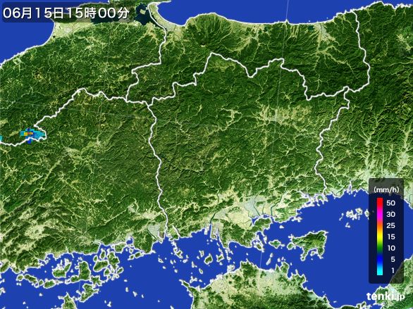 岡山県の雨雲レーダー(2015年06月15日)