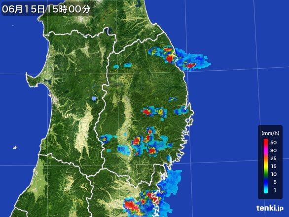 岩手県の雨雲レーダー(2015年06月15日)