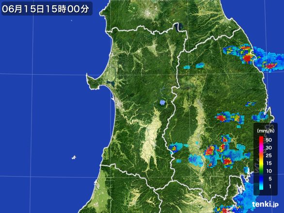 秋田県の雨雲レーダー(2015年06月15日)