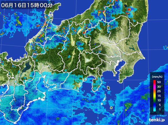 関東・甲信地方の雨雲レーダー(2015年06月16日)