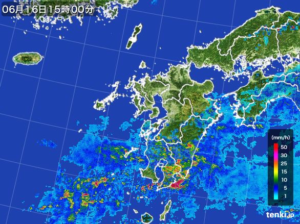 九州地方の雨雲レーダー(2015年06月16日)