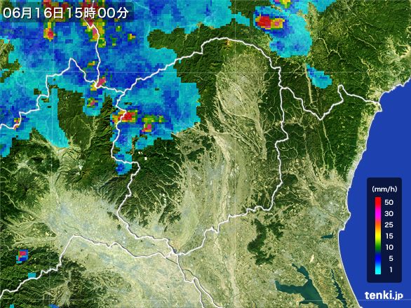 栃木県の雨雲レーダー(2015年06月16日)