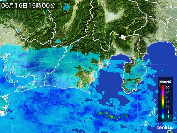 静岡県の雨雲レーダー(2015年06月16日)