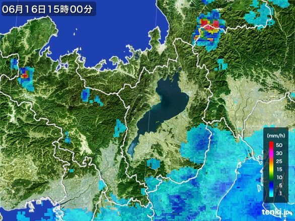 滋賀県の雨雲レーダー(2015年06月16日)
