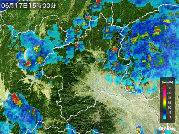 群馬県の雨雲レーダー(2015年06月17日)