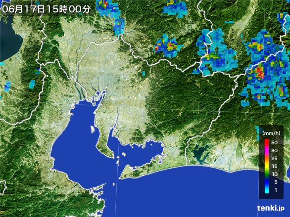 愛知県の雨雲レーダー(2015年06月17日)