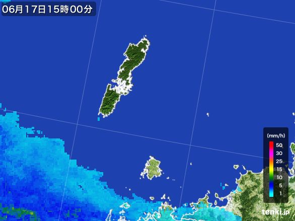 壱岐・対馬(長崎県)の雨雲レーダー(2015年06月17日)