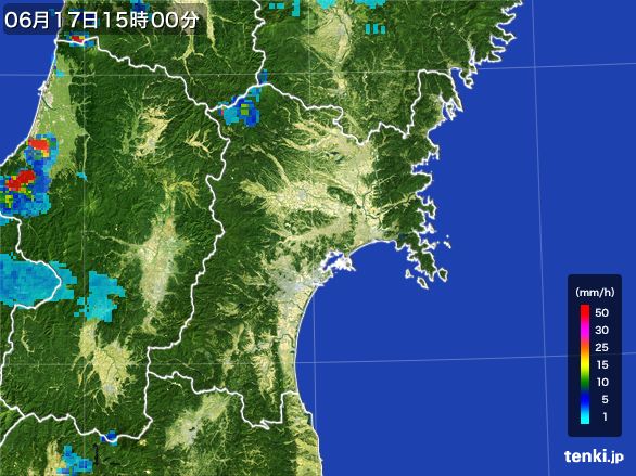 宮城県の雨雲レーダー(2015年06月17日)