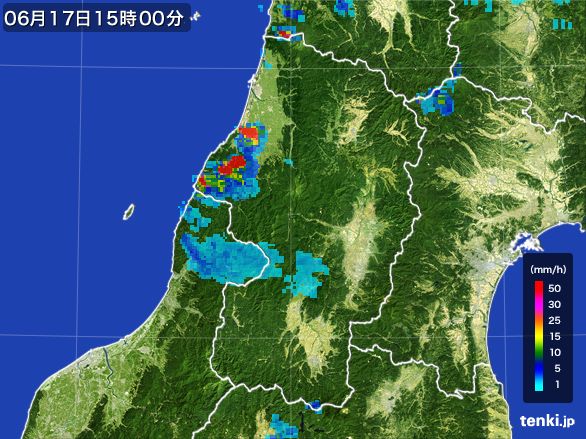 山形県の雨雲レーダー(2015年06月17日)