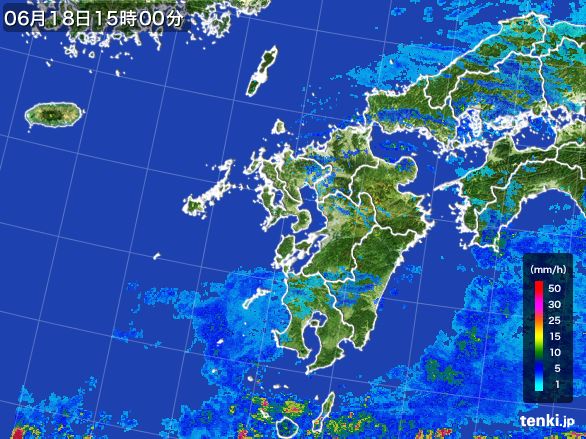 九州地方の雨雲レーダー(2015年06月18日)