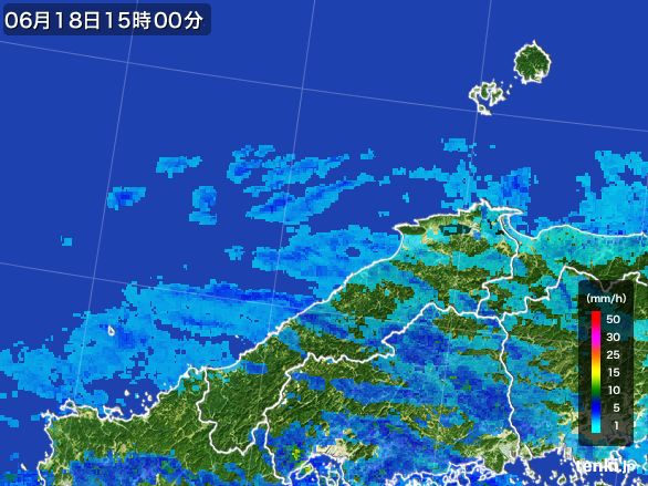 島根県の雨雲レーダー(2015年06月18日)