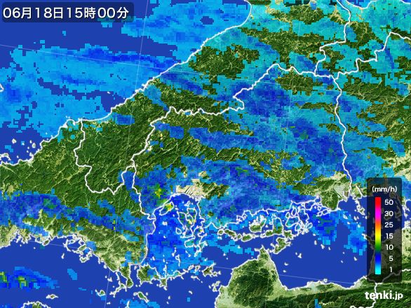 広島県の雨雲レーダー(2015年06月18日)