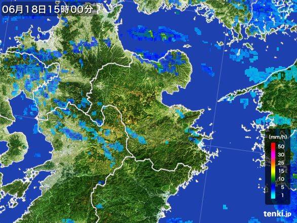 大分県の雨雲レーダー(2015年06月18日)