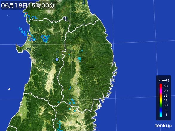 岩手県の雨雲レーダー(2015年06月18日)