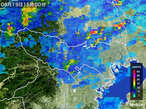 東京都の雨雲レーダー(2015年06月19日)