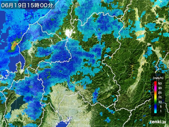 岐阜県の雨雲レーダー(2015年06月19日)