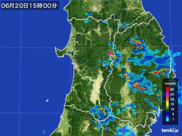 秋田県の雨雲レーダー(2015年06月20日)