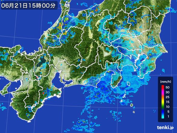 東海地方の雨雲レーダー(2015年06月21日)