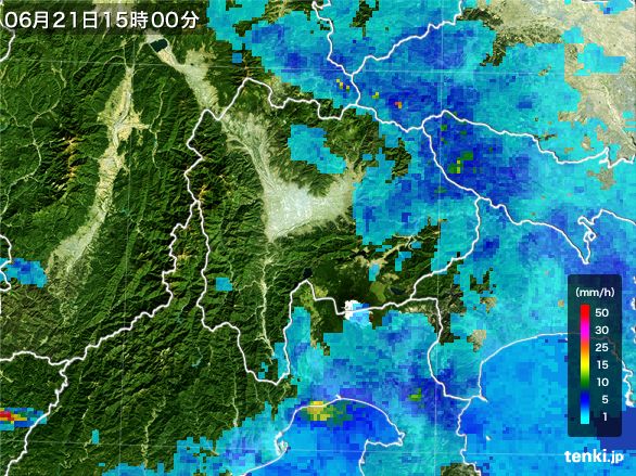山梨県の雨雲レーダー(2015年06月21日)