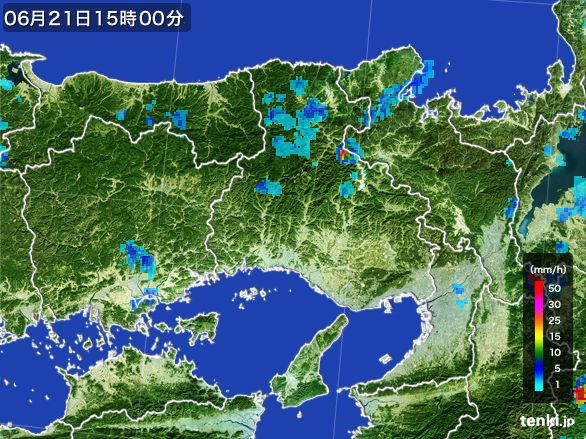 兵庫県の雨雲レーダー(2015年06月21日)