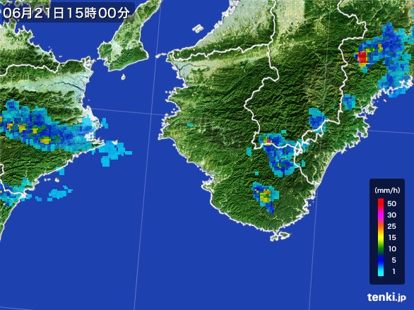 和歌山県の雨雲レーダー(2015年06月21日)