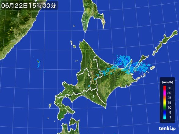北海道地方の雨雲レーダー(2015年06月22日)