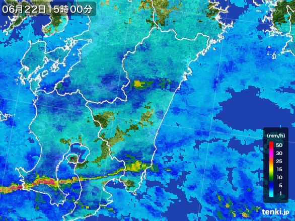 宮崎県の雨雲レーダー(2015年06月22日)