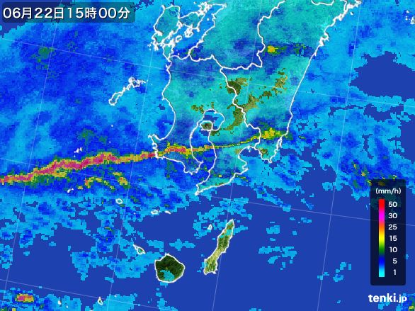 鹿児島県の雨雲レーダー(2015年06月22日)