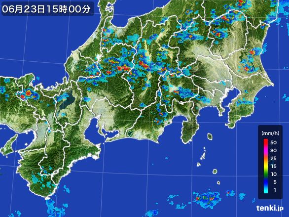 東海地方の雨雲レーダー(2015年06月23日)
