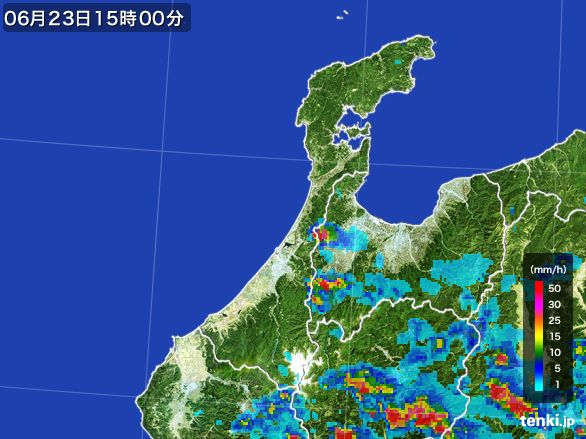 石川県の雨雲レーダー(2015年06月23日)
