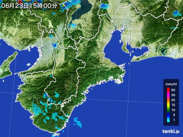 三重県の雨雲レーダー(2015年06月23日)