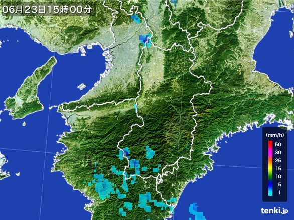 奈良県の雨雲レーダー(2015年06月23日)