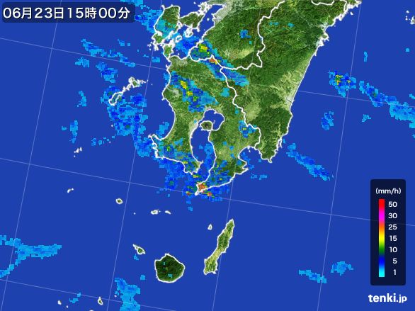 鹿児島県の雨雲レーダー(2015年06月23日)