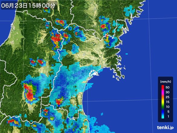 宮城県の雨雲レーダー(2015年06月23日)