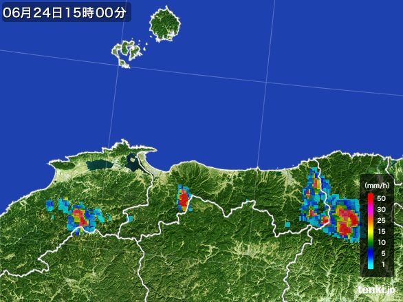 鳥取県の雨雲レーダー(2015年06月24日)