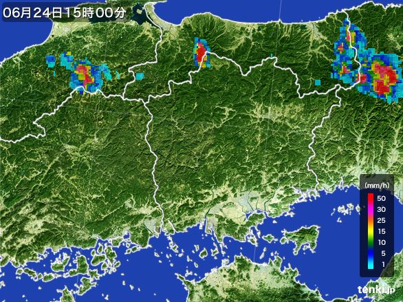 岡山県の雨雲レーダー(2015年06月24日)