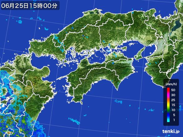 四国地方の雨雲レーダー(2015年06月25日)