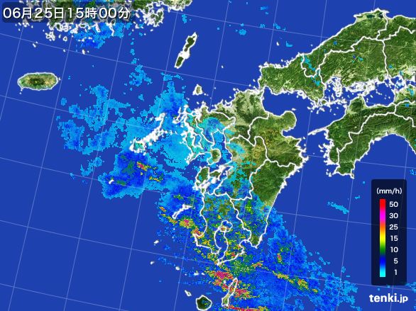 九州地方の雨雲レーダー(2015年06月25日)