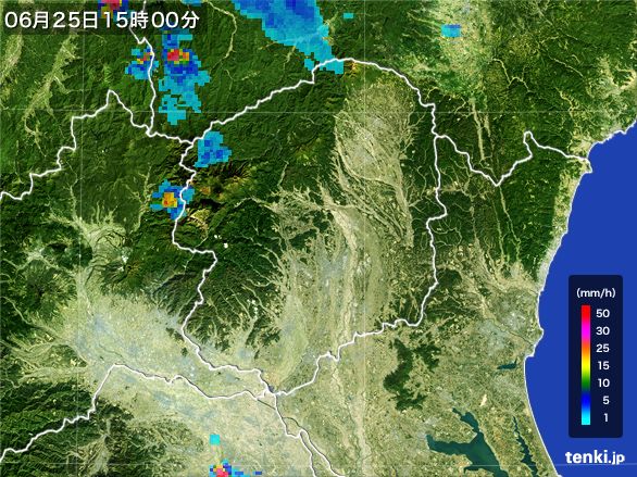 栃木県の雨雲レーダー(2015年06月25日)