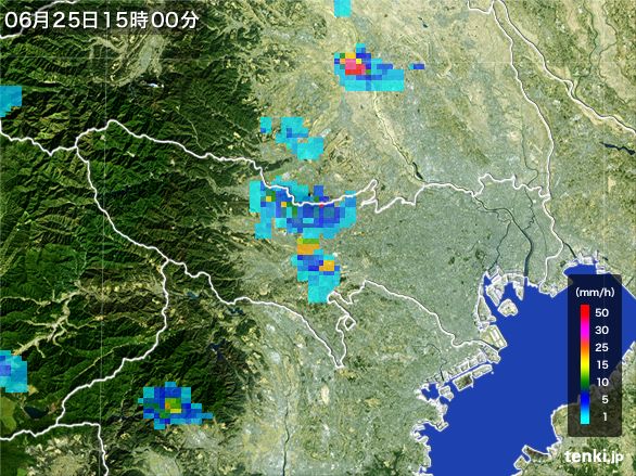 東京都の雨雲レーダー(2015年06月25日)