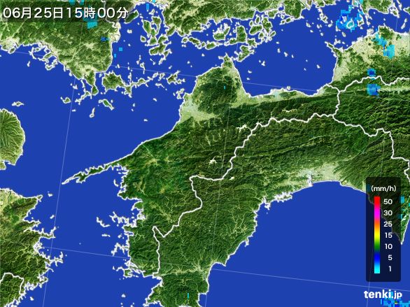 愛媛県の雨雲レーダー(2015年06月25日)