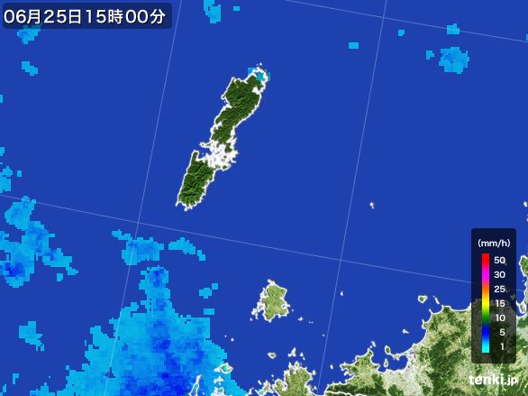壱岐・対馬(長崎県)の雨雲レーダー(2015年06月25日)