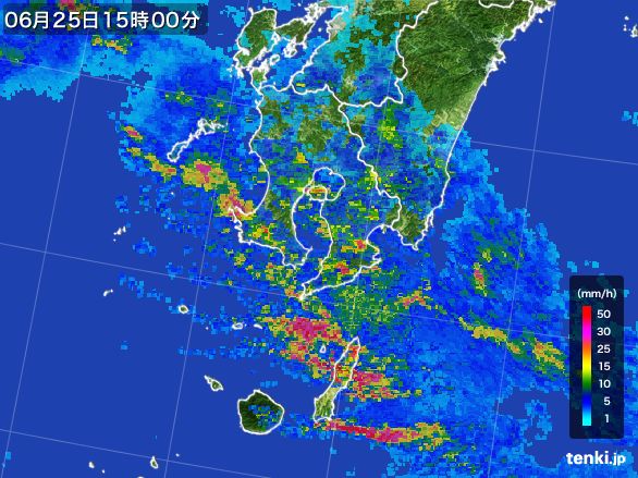 鹿児島県の雨雲レーダー(2015年06月25日)